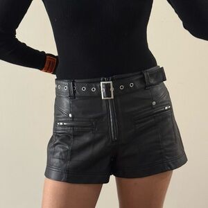 Free People Black High Waist Leather Shorts